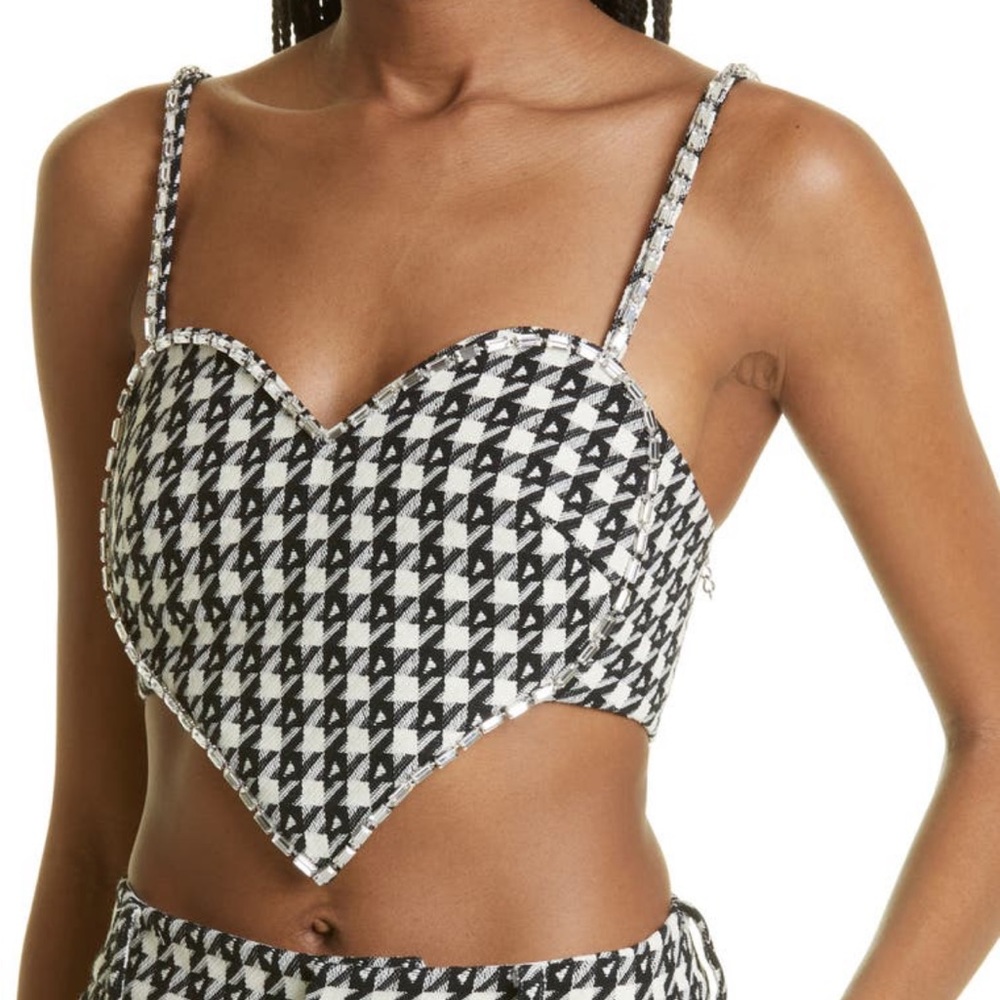 Area heart embellished corset top in houndstooth
